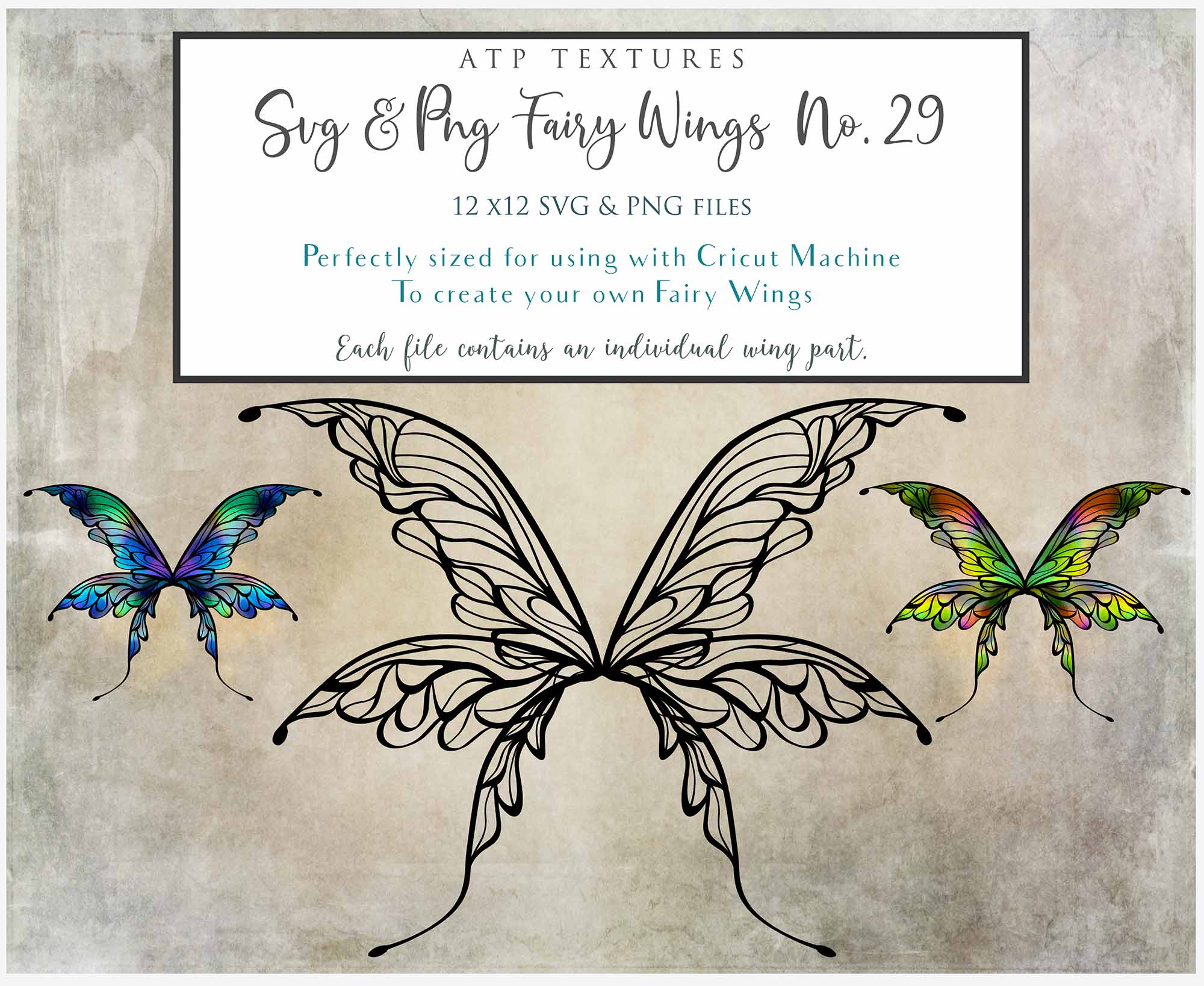 SVG & PNG Fairy Wing files for Cricut or Silhouette Cameo Cutting Machine. To create wearable fairy wings, in adult or children sizes.  Use this clipart design for Halloween Costumes, Fantasy or Cosplay or photography. Or For weddings, Engagements or baby shower ephemera. These are Individual Wing Pieces, for you to cut and assemble. This is a digital product.